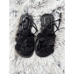 Zara Girls Rhinestone Flower Sandals Black‎